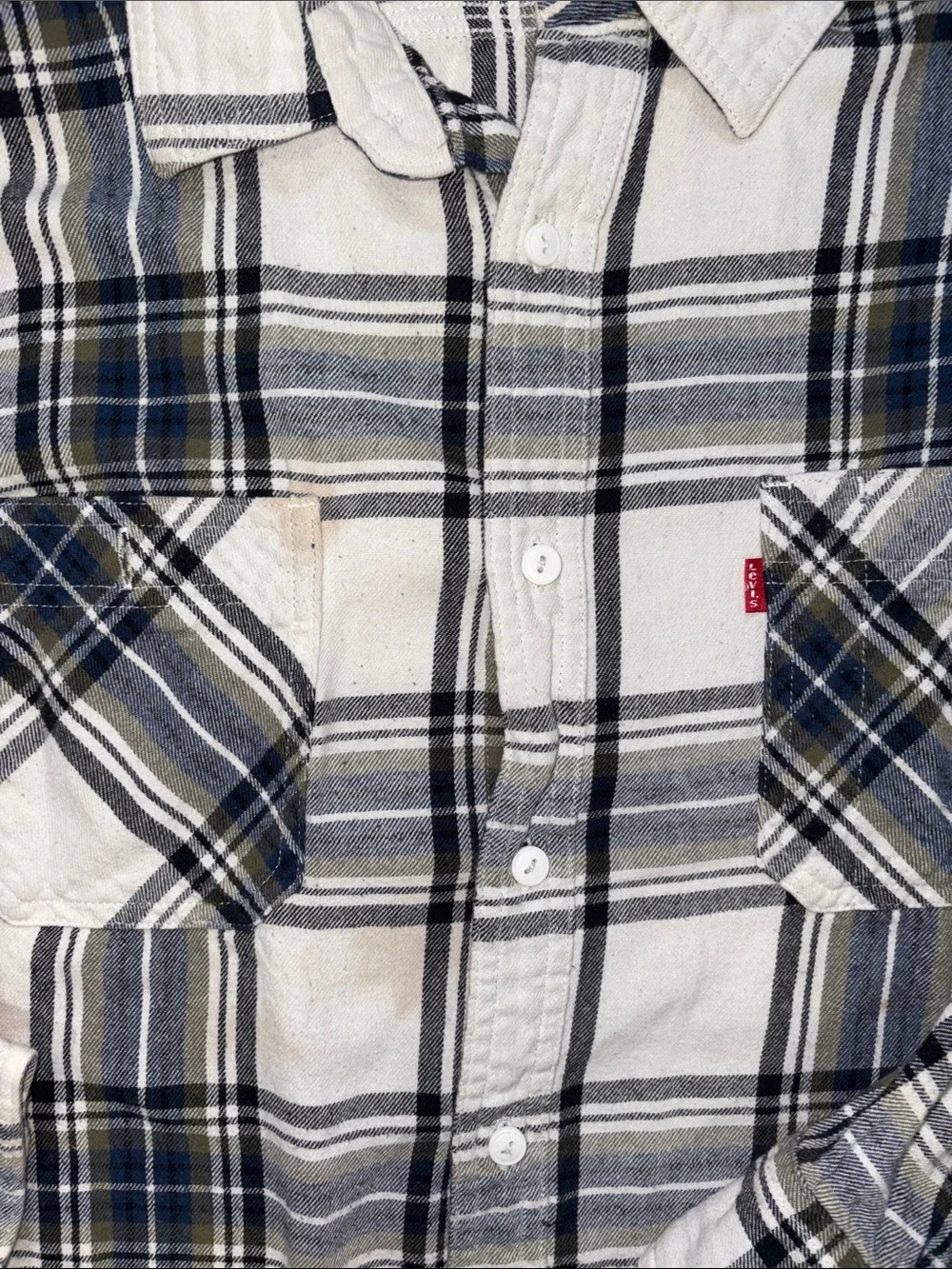 Levi’s White Navy Plaid Long Sleeve Button Down Flannel Shirt - Men’s L
